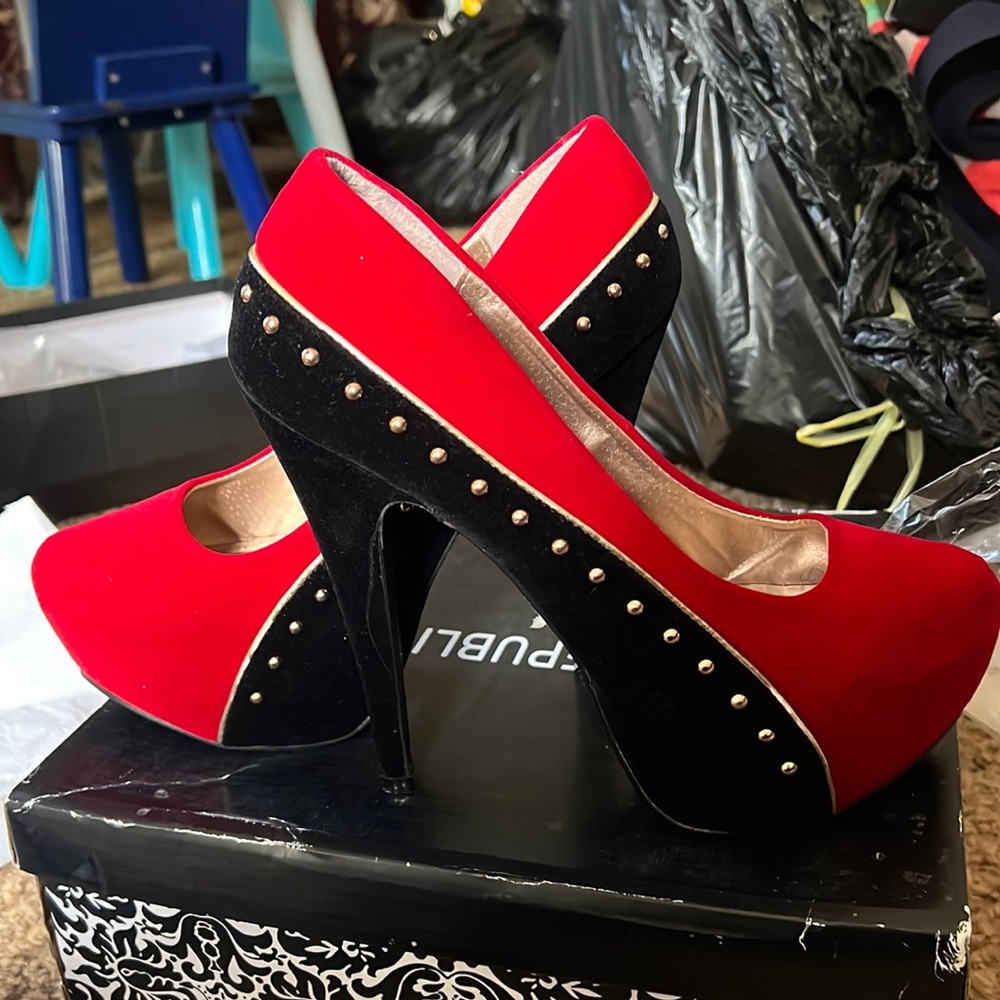 Red and black heels